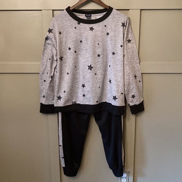 𝅺splendid Star Printed Loungewear Pajama Set Gray & Black Size Large - Picture 1 of 13